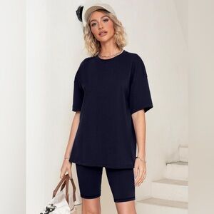 Women 2 Piece Outfit sets Casual Oversized T-Shirt Tops Biker Shorts